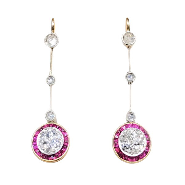 A Pair of Deco Ruby Diamond Earrings - image 1
