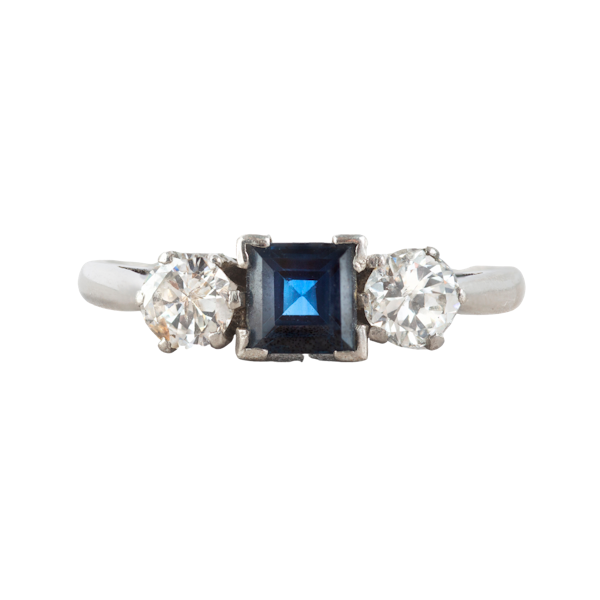 A Three Stone Sapphire Diamond Ring - image 1