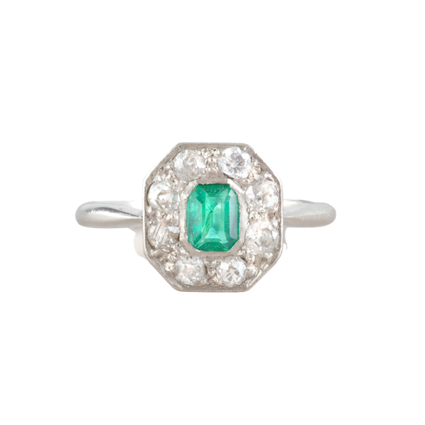 A Deco Emerald Diamond Ring - image 1