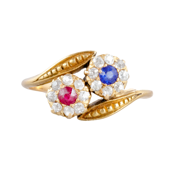 A Sapphire and Ruby Double Cluster ring **SOLD** - image 1