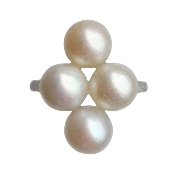 A four Cultured Pearl Platinum Ring - image 1