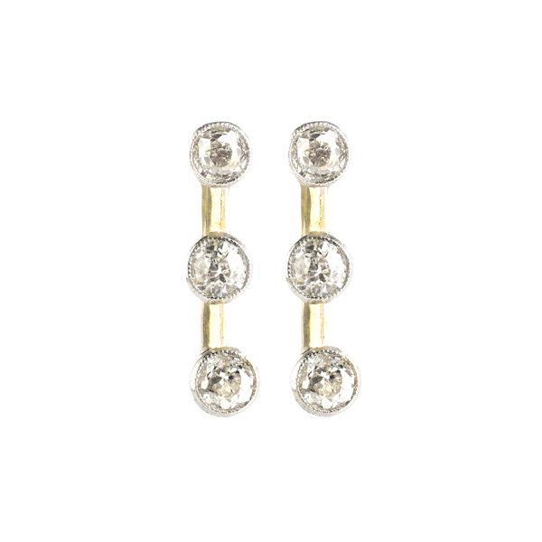A pair of three stone Diamond Earrings - image 1