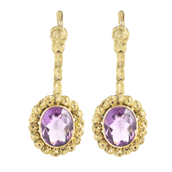 A Pair of Spanish Amethyst Gold Earrings - image 1