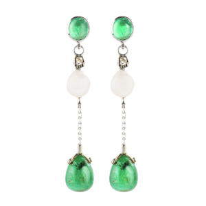 Emerald and Pearl Drop Earrings | Diamond Links | Italian c.1970s