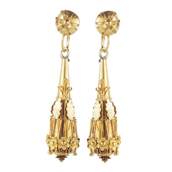 A Pair of Victorian Gold Torpedo Earrings - image 1