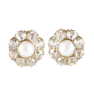 Pearl & Old Cut Diamond Stud Earrings | Edwardian c.1900s