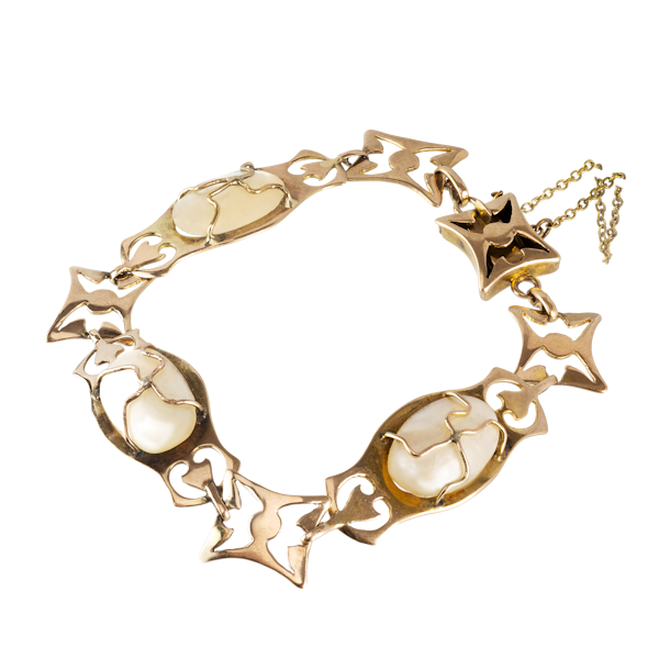 An Art Nouveau Mother of Pearl and Gold Bracelet - image 1