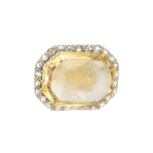 Carved Citrine & Diamond Brooch | Roman Intaglio Portrait in 15ct Gold | c.1880s