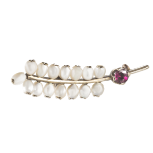 Pearl, Ruby & Gold Feather Brooch | Original Box | English c1900s