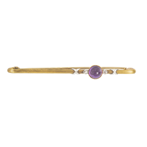 18ct Gold Bar Brooch | Cabochon Amethyst & Diamonds | Edwardian c.1910