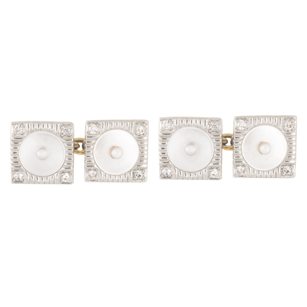 A pair of Square Pearl and Diamond cufflinks - image 1