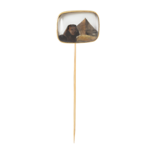 Rock Crystal Stick Pin | Hand Painted Sphinx & Pyramid Scene | Edwardian c.1905