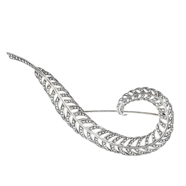 A Silver and Marcasite Feather brooch - image 1