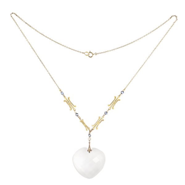 A Gold Rock Crystal Heart Pendant Necklace - image 1