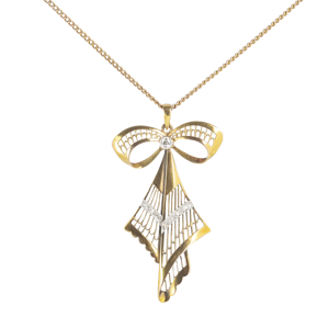 Gold & Diamond Bow Pendant Necklace | German, c.1960s