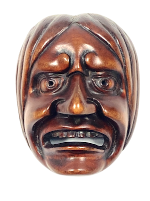 Wood mask Netsuke