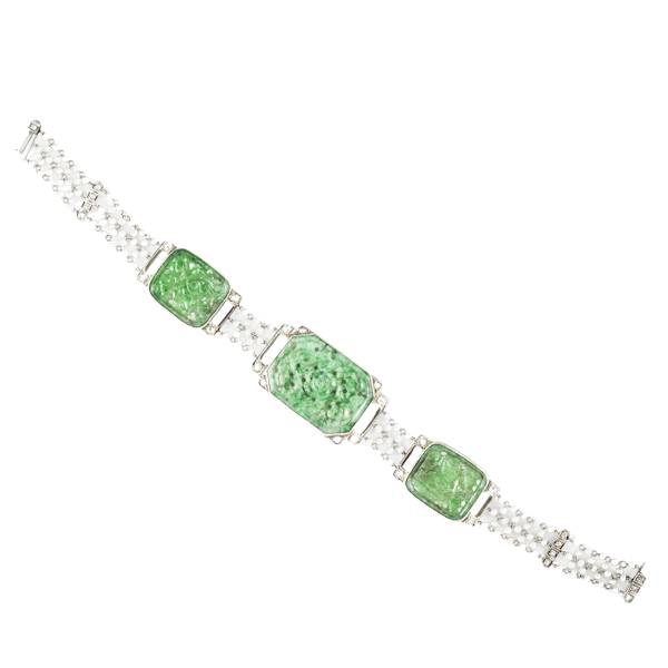 A Jade Pearl Platinum Diamond bracelet - image 1
