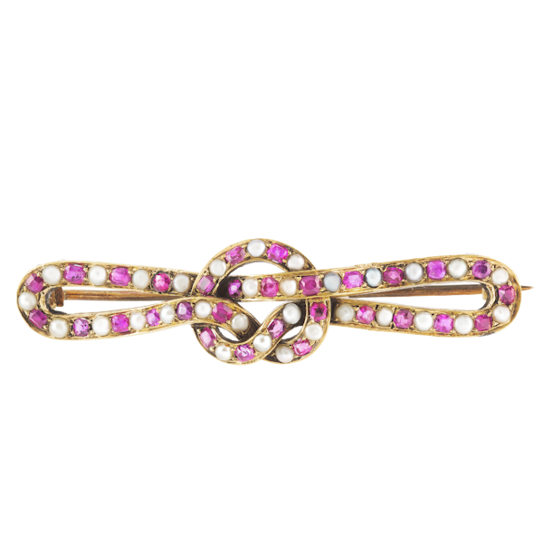 A Ruby Pearl Love Knot brooch - image 1