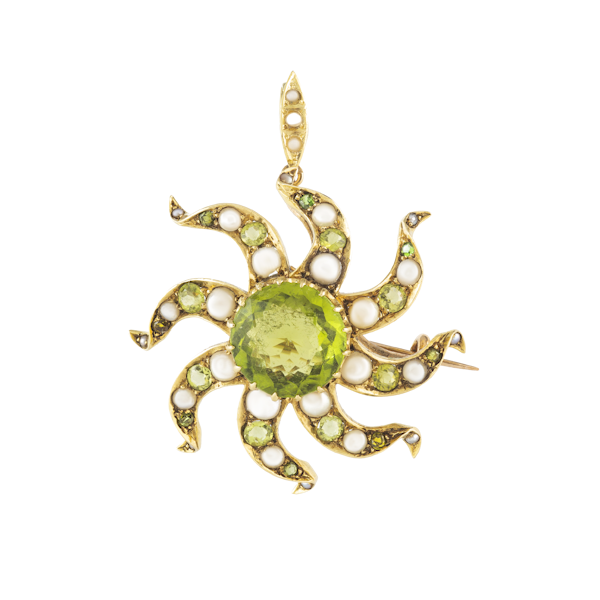 A Peridot Pearl Sun brooch / pendant - image 1