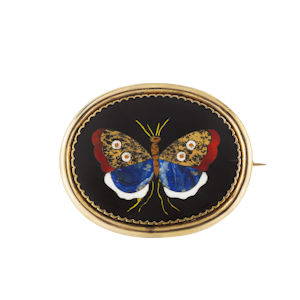 Pietra Dura Butterfly Brooch | Gold Frame | Florence c.1860
