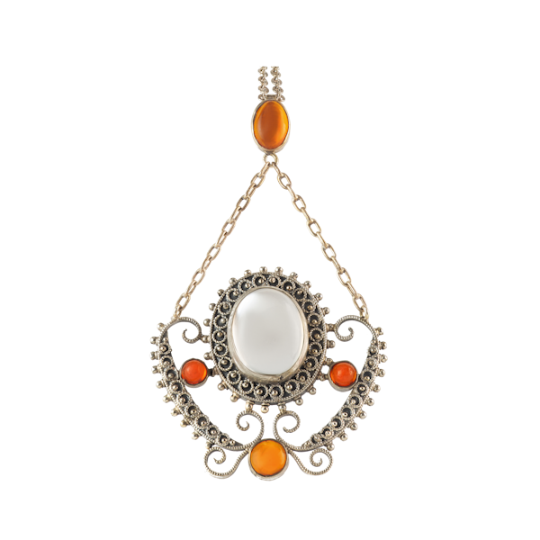 A Moonstone Fire Opal Silver Necklace - image 1