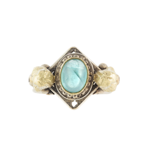 Silver & Gold Egyptian Revival Ring | Blue Apatite Cabochon | c.1970s