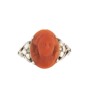 Silver Coral Cameo Ring | Foliate Detail | Arts & Crafts c.1900
