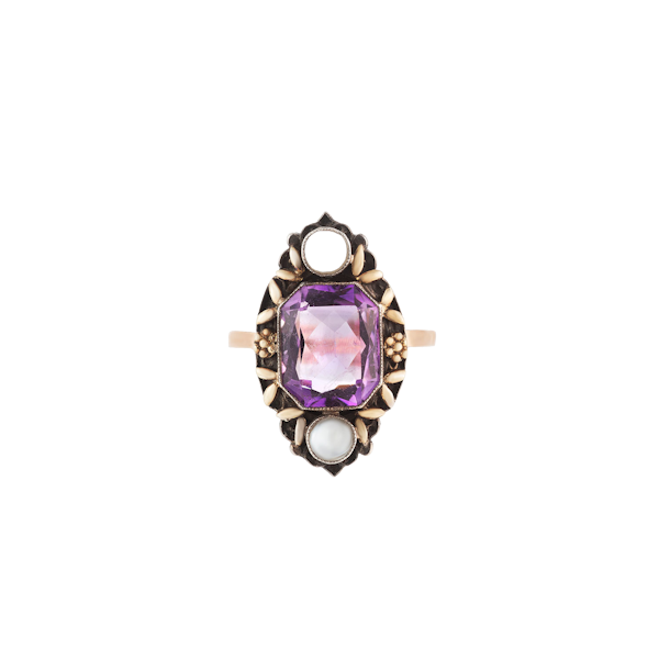 Arts & Crafts Amethyst & Pearl Ring | Gold & Silver | Attributed to Arthur & Georgie Gaskin | c.1915 - image 1