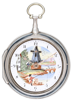 SILVER PAIR CASED WINDMILL AUTOMATON