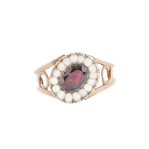 Garnet & Pearl Gold Ring | Georgian c.1820s
