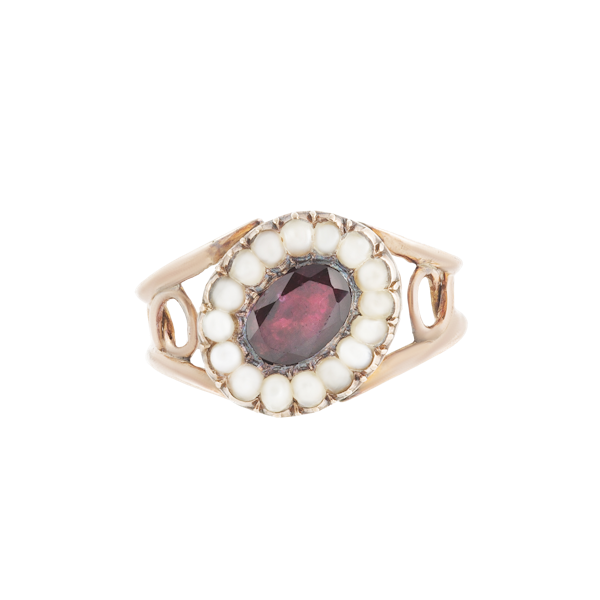 A Georgian Gold Garnet and Natural Pearl Ring - image 1