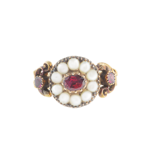 Georgian Garnet & Pearl Cluster Ring | 15ct Gold | c.1780