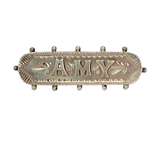 Amy Victorian silver name brooch. Spectrum