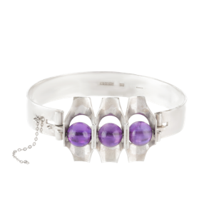Silver & Amethyst Sculptural Bangle by Kultaseppä Salovaara | Finland c.1973