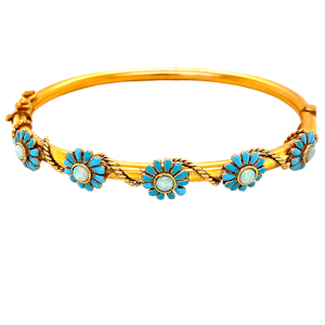 A Very Pretty Victorian Bangle with Enamel and Opals Ca1880