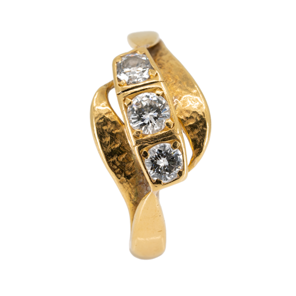 Diamond 3 stone crossover ring - image 1