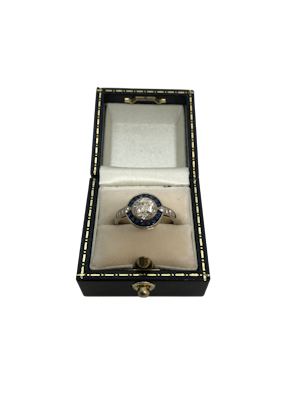 Art Deco style diamond sapphire target ring