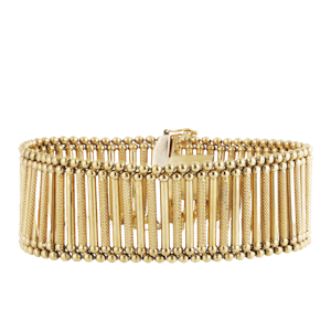18ct Gold Textured & Polished Bar Bracelet | Signed Giulio Marotto | Italian c.1960s