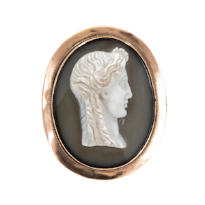 Hard stone cameo brooch of Apollo in 9 ct mount