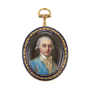 18 ct gold miniature of a Swiss Gentleman in enamel