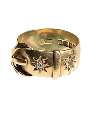 Diamond star design 18ct gold buckle ring. Spectrum