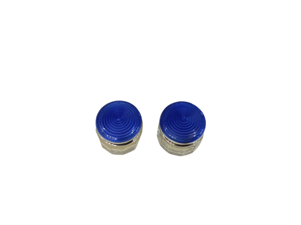 A pair of blue enamel and silver top small jars - image 1