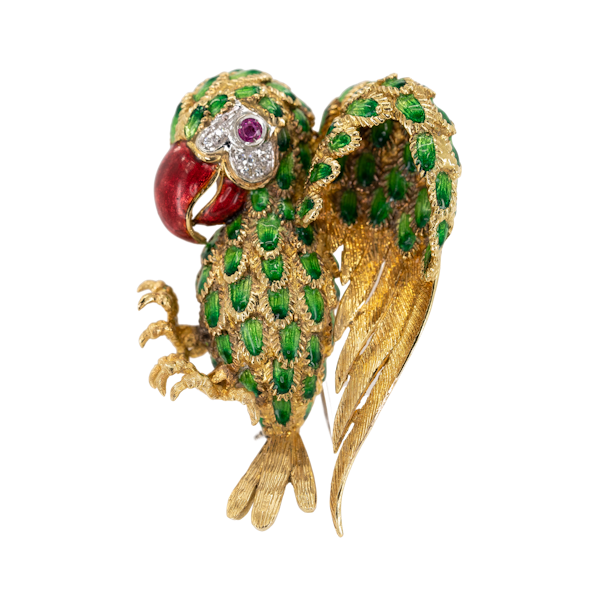 An Italian Enamelled Parrot Brooch Offered by The Gilded Lily - image 1