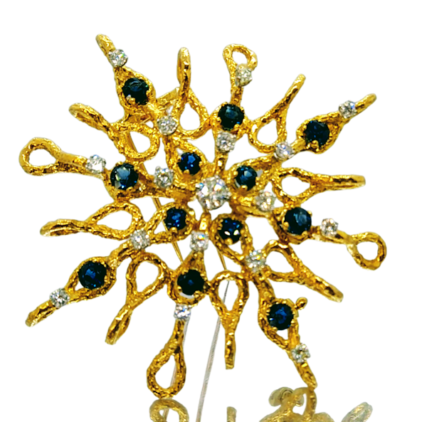 Stylised 60's Sapphire and Diamond Star Brooch/Pendant - image 1
