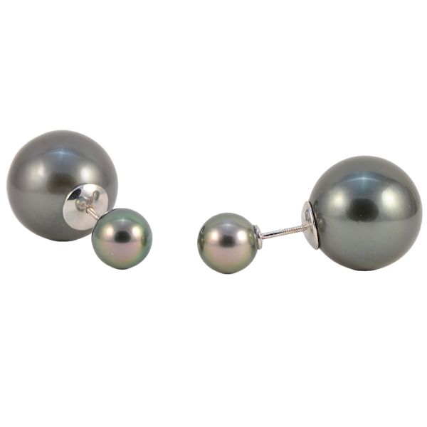 Tahitian Pearl Earrings 8.3mm & 15.7mm in 18ct White Gold date circa 1990, SHAPIRO & CO since1979 - image 1