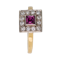 Retro diamond and ruby square ring - image 1