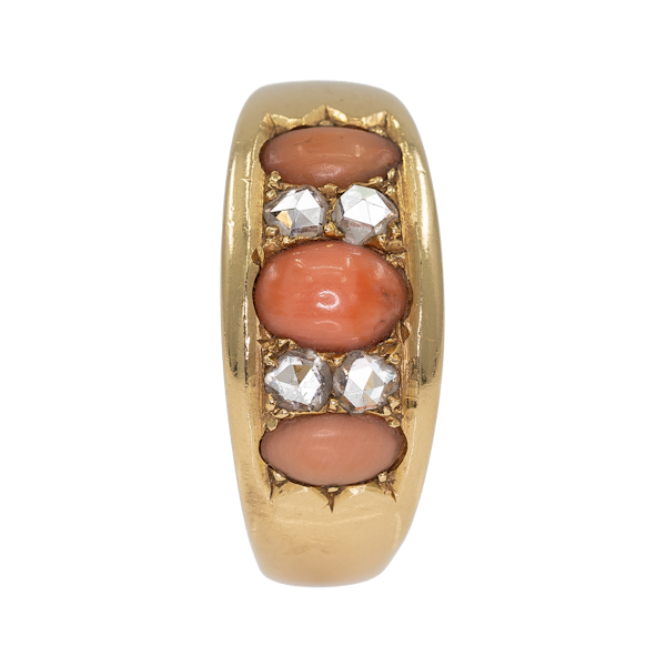 Antique half hoop coral and diamond ring - image 1