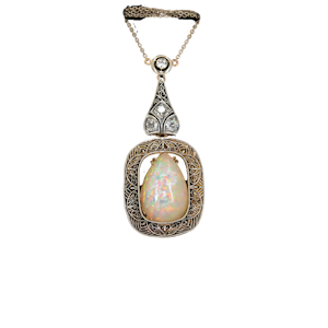 Art Deco large opal and diamond necklace