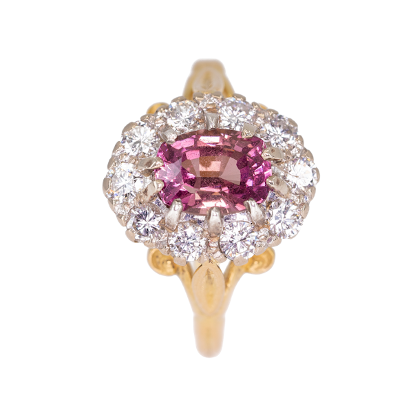 Pink  tourmaline and diamond cluster ring - image 1
