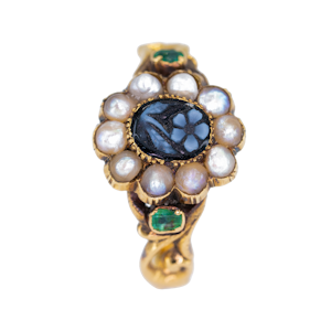 Georgian 2 colour cameo and pearl cluster ring